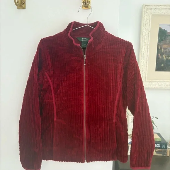 Woolrich Kinsdale Zip Up Corduroy Jacket Ruby red medium excellent condition - Picture 1 of 11